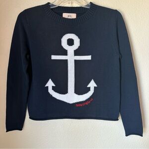 Pearls & Camo New England Anchor Sweater Nautical Crewneck Classic Cotton S Blue